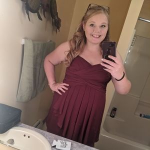 David's Bridal Wine Bridesmaid Dress